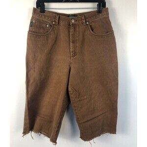 LRL Cutoff Capri Pants 12 Workwear Cowgirl Brown Gardening Camping High Rise